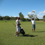 Bennie hits what would be a fantastic 50 metre hole-in-one, except it was his second shot.