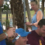 Dana sprints to the bar again